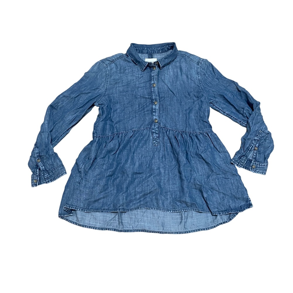 American Eagle Women's Medium Blue Babydoll Chambray Denim Tunic Top Long Sleeve